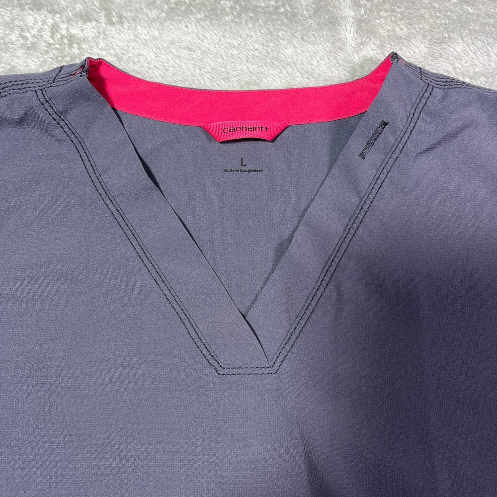 Carhartt Force Women's Scrub Top Gray Pink Trim Medical Workwear Uniform L